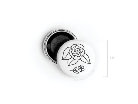 Black Flowers Button Magnet