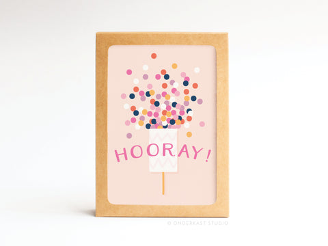 Hooray! Confetti Popper Folded Greeting Note Set of 10