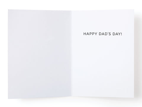 The To the Dadliest Dad That Ever Dadded Greeting Card by Onderkast Studio features a minimalistic white background, a blank left side, and HAPPY DADS DAY! in black on the right. Proudly printed in the USA.