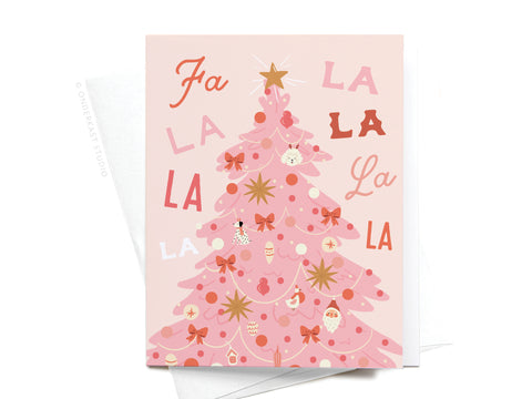 Fa La La Pink Christmas Tree Greeting Card