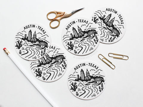 Austin Texas Skyline Letterpress Coaster Set