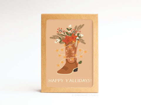 Happy Y’allidays! Cowboy Boot Folded Greeting Note Set of 10