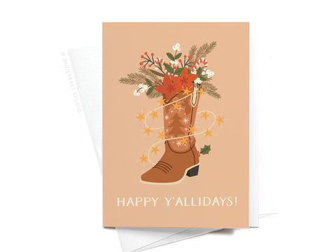 Happy Y’allidays! Cowboy Boot Folded Greeting Note Set of 10