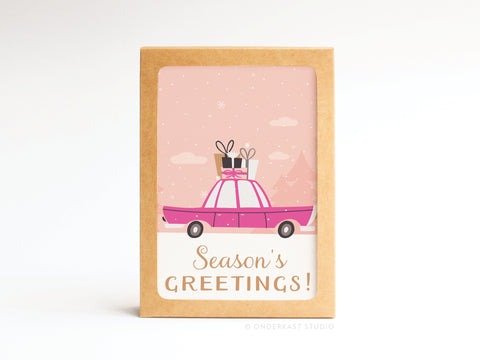 Season's Greetings Vintage Car Folded Greeting Note Set of 10