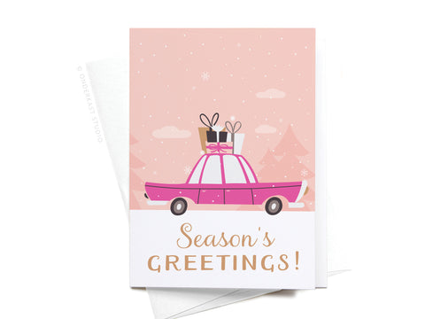 Season's Greetings Vintage Car Folded Greeting Note Set of 10