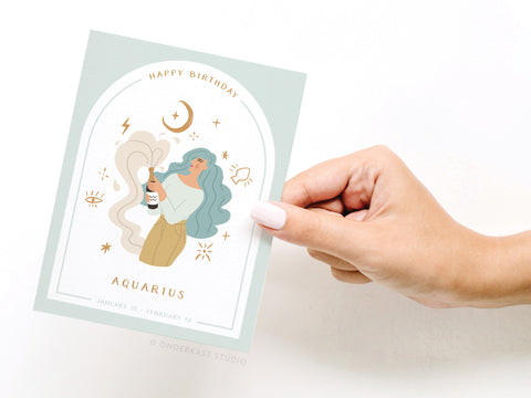 Happy Birthday Aquarius Zodiac Greeting Card