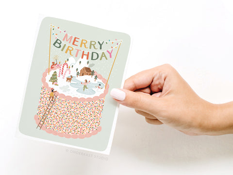 Merry Birthday Cake Greeting Card