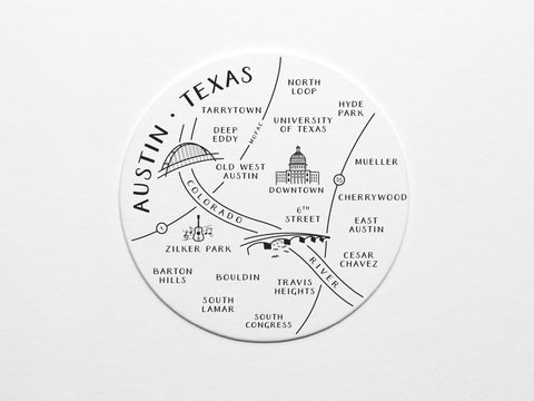 Austin Neighborhoods Map Coaster Set - onderkast-studio