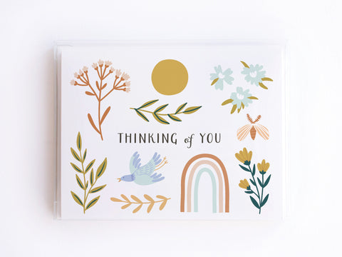 Rainbow, Bird & Flowers Thinking of You Notecards
