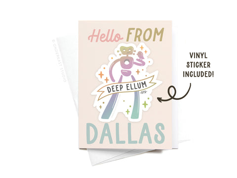 Hello From Dallas Traveling Man Sticker Greeting Card