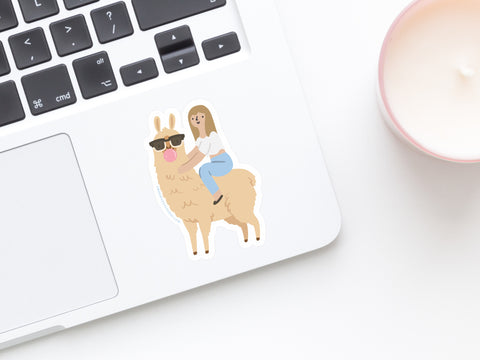 Girl Riding a Llama Sticker