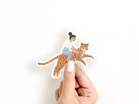 Girl Riding a Tiger Sticker