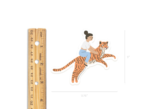 Girl Riding a Tiger Sticker