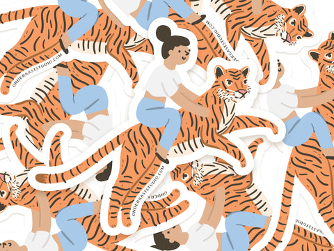 Girl Riding a Tiger Sticker