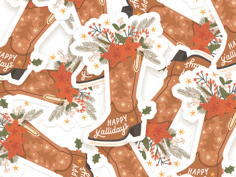 Happy Y'allidays Cowboy Boot Sticker