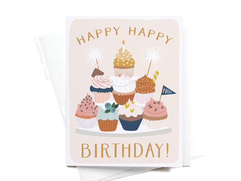Happy Happy Birthday! Cupcake Stand Greeting Card
