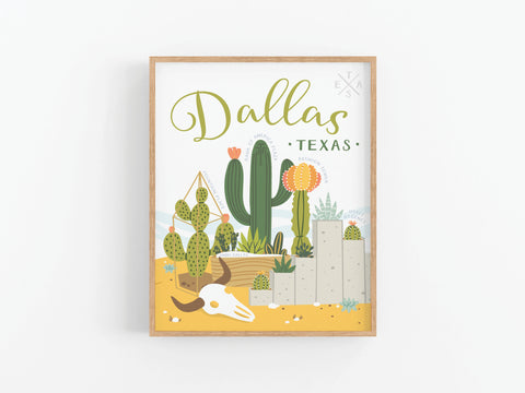 Dallas Succulent Skyline Art Print