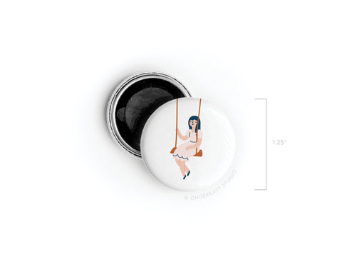 Girl on a Swing Button Magnet