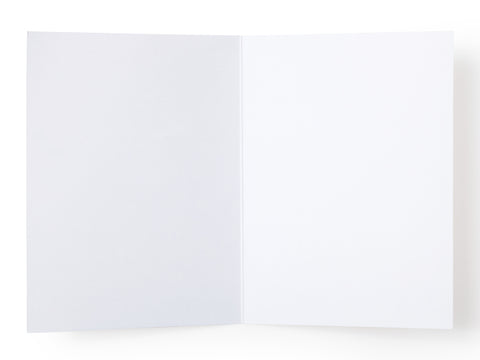 A blank white Rise & Wine Greeting Card – FINAL STOCK by Onderkast Studio, shown from above with a center crease—perfect for adding your own message or a touch of humor to any occasion.