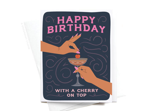 Happy Birthday Cocktail With Cherry On Top Greeting Card