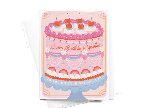 Sweet Birthday Wishes Retro Cake Greeting Card