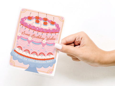 Sweet Birthday Wishes Retro Cake Greeting Card