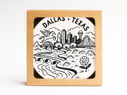 Dallas Texas Skyline Letterpress Coaster Set