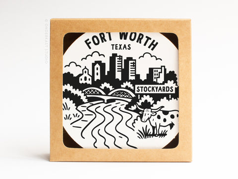 Fort Worth Texas Skyline Letterpress Coaster Set