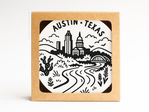 Austin Texas Skyline Letterpress Coaster Set