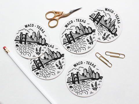Waco Texas Skyline Letterpress Coaster Set