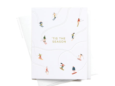 'Tis the Season Skiiers Letterpress Greeting Card