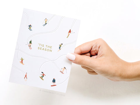 'Tis the Season Skiiers Letterpress Greeting Card