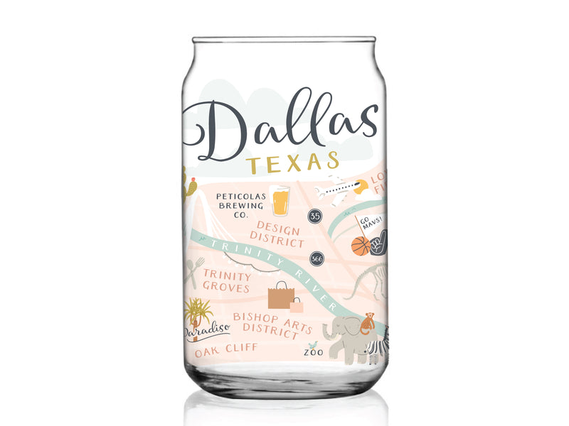 Dallas Map Can Glass