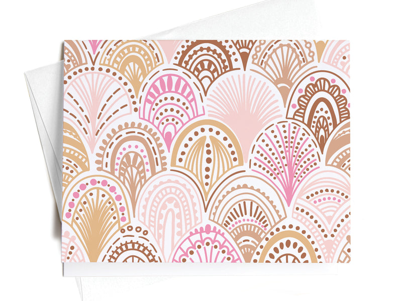 Brown, Pink, + Gold Boho Scale Pattern Notecards - onderkast-studio