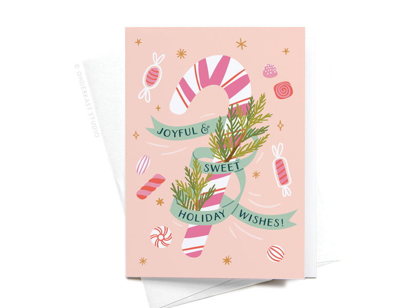 Joyful & Sweet Holiday Wishes! Candy Cane Folded Greeting Note Set of 10