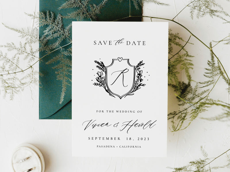 Modern Floral Crest Save the Date