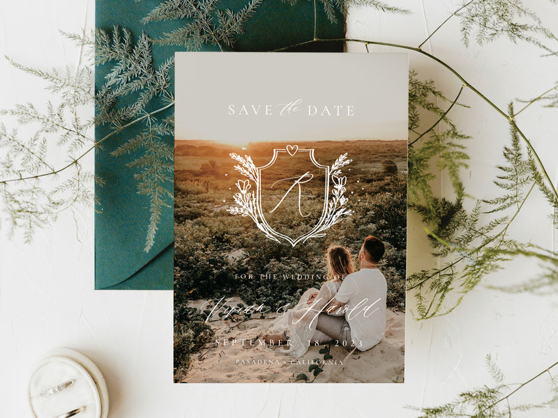 Modern Floral Crest Save the Date