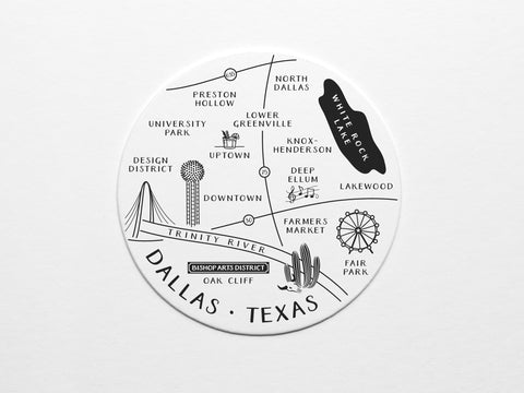 Dallas Neighborhoods Map Coaster Set - onderkast-studio