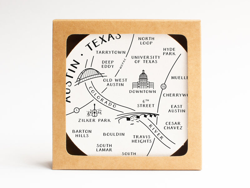 Austin Neighborhoods Map Coaster Set - onderkast-studio