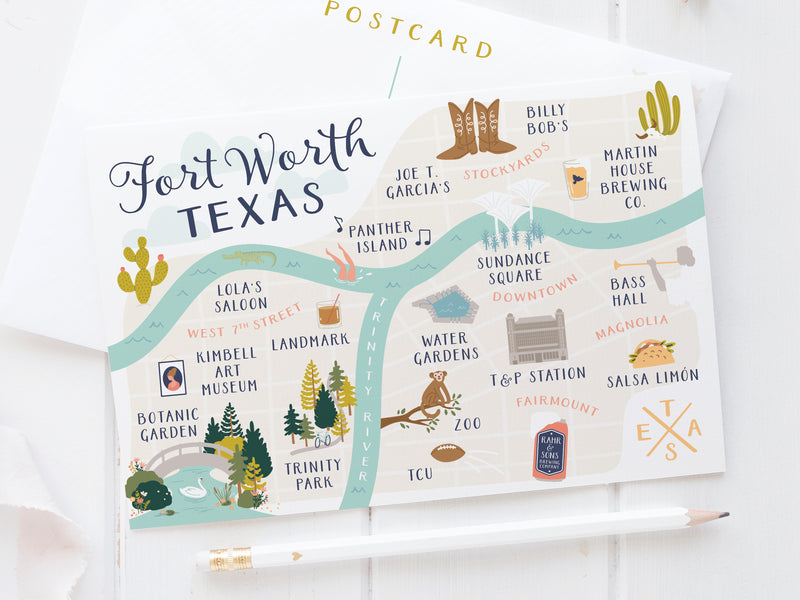 Fort Worth Map Postcard - onderkast-studio