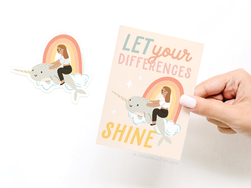 Let Your Differences Shine Narwhal Sticker Greeting Card