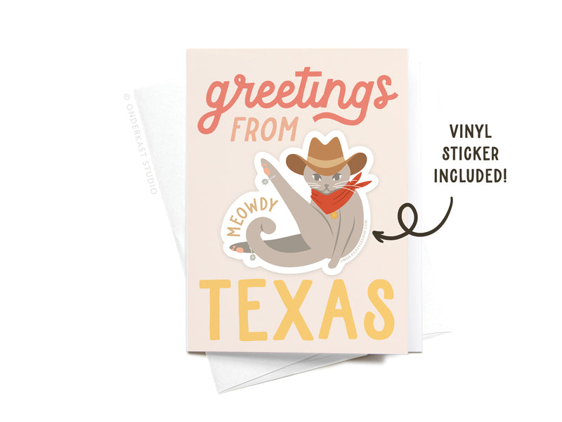 Greetings From Texas Meowdy Sticker Greeting Card
