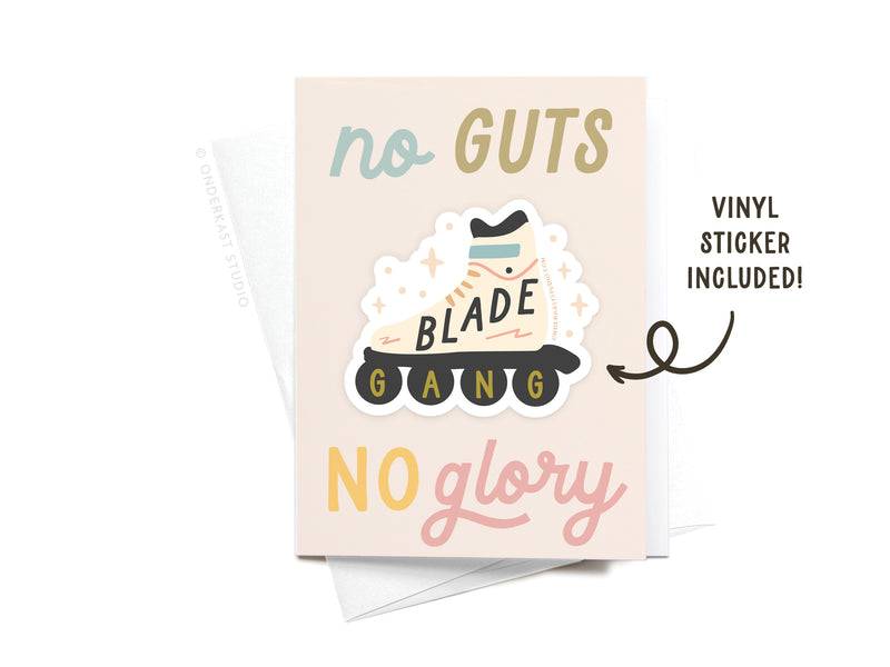 No Guts No Glory Rollerblades Sticker Greeting Card