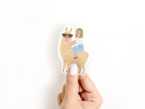 Girl Riding a Llama Sticker