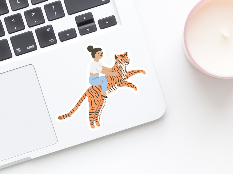 Girl Riding a Tiger Sticker
