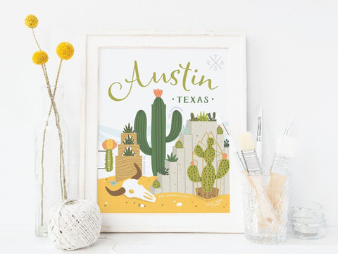 Austin Succulent Skyline Art Print - onderkast-studio