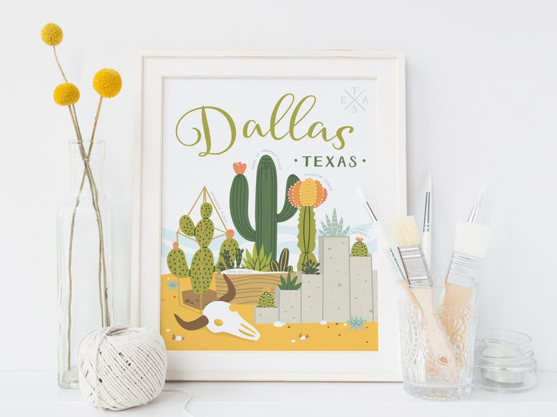 Dallas Succulent Skyline Art Print - onderkast-studio