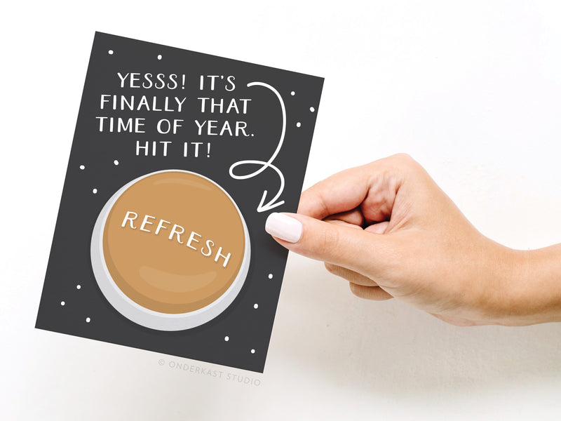 New Year's Refresh Button Greeting Card