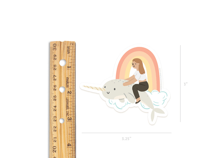 Girl Riding a Narwhal Sticker