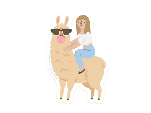 Girl Riding a Llama Sticker